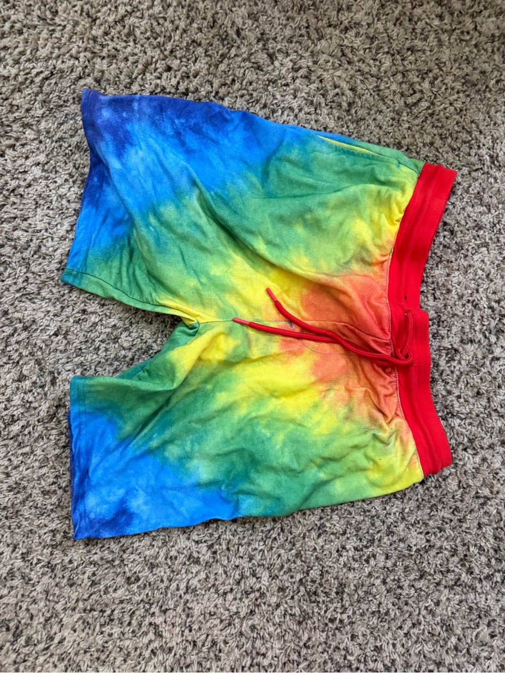 No Boundaries Red-Trim Tie-Dye Lounge Shorts